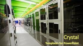  Presentation with server room - Presentation theme consisting of hallway with a row of servers in server room background and a tawny brown colored foreground