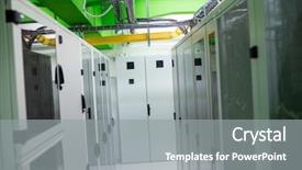  Presentation with server - Presentation theme with hallway with a row of servers in server room background and a gray colored foreground