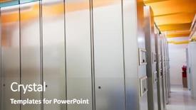  Presentation with server - PPT theme consisting of hallway with a row of servers in server room background and a gray colored foreground