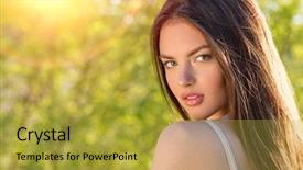  Presentation with close up baby girl knitted - Audience pleasing PPT theme consisting of halo - closeup of girl posing outside backdrop and a gold colored foreground