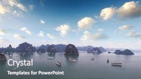  Presentation with cruise ships - Slide deck having halong bay vietnam boats junks background and a gray colored foreground