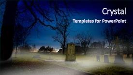  Presentation with spooky - Colorful slide deck enhanced with spooky graveyard at sundown with mist backdrop and a black colored foreground