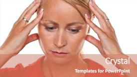  Presentation with headaches - Presentation theme with halusination - thoughtful young woman with headaches background and a coral colored foreground
