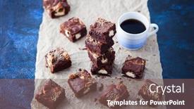  Presentation with halva - Colorful slide deck enhanced with halva brownie with tahini and cup of coffee - sweet food backdrop and a violet colored foreground