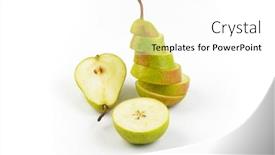  Presentation with white - Cool new PPT layouts with halved-and-sliced-ripe-pears backdrop and a white colored foreground