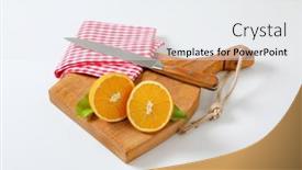  Presentation with kitchen towel - Slide set with halved-fresh-orange-sharp-kitchen background and a sky blue colored foreground
