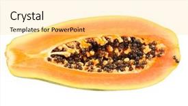  Presentation with fresh papaya - Colorful slide deck enhanced with halved fresh papaya fruit isolated on white background backdrop and a blonde colored foreground