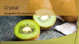  Presentation with kiwi fruit - Presentation having halved kiwi fruit on old background and a gold colored foreground