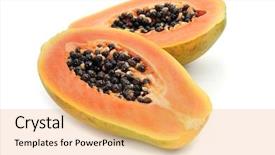  Presentation with papaya - Theme having halved papaya on a white background background and a yellow colored foreground