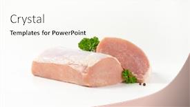  Presentation with tenderloin - Slide deck featuring halved raw pork tenderloin on white background background and a pink colored foreground