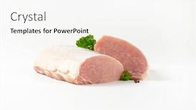  Presentation with tenderloin - PPT layouts having halved raw pork tenderloin on white background background and a sky blue colored foreground