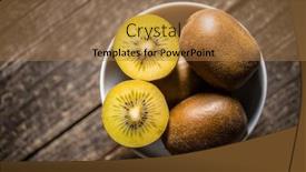  Presentation with kiwi - Presentation design consisting of halved-ripe-yellow-kiwi-fruit background and a coral colored foreground