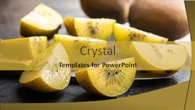  Presentation with kiwi fruit - Presentation having halved-ripe-yellow-kiwi-fruit background and a yellow colored foreground