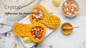  Presentation with feta cheese - PPT theme having halved-roasted-butternut-squash background and a yellow colored foreground