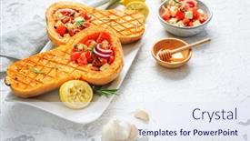  Presentation with feta cheese - PPT layouts enhanced with halved-roasted-butternut-squash background and a sky blue colored foreground