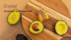  Presentation with fresh avocado - Colorful PPT layouts enhanced with halves-of-avocado-and-jar backdrop and a gold colored foreground