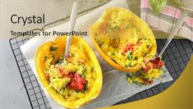  Presentation with table appoinment - Theme enhanced with halves of stuffed spaghetti squash background and a yellow colored foreground