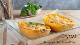  Presentation with satellite dish tv - Presentation design enhanced with halves of stuffed spaghetti squash background and a coral colored foreground