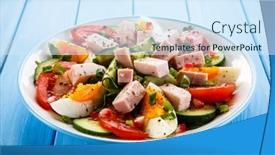  Presentation with vegetables - Beautiful slide set featuring ham-boiled-eggs-and-vegetables backdrop and a sky blue colored foreground