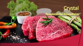  Presentation with steaks - Cool new PPT layouts with ham burger - fresh raw beef steaks backdrop and a  colored foreground