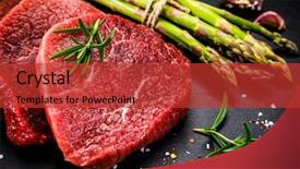  Presentation with beef - Presentation featuring ham burger - fresh raw beef steaks background and a  colored foreground