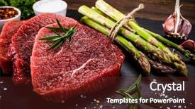  Presentation with steaks - Audience pleasing slide set consisting of ham burger - fresh raw beef steaks backdrop and a tawny brown colored foreground