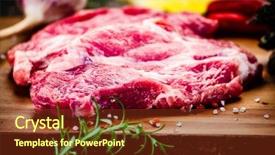  Presentation with cutting board - Amazing slide deck having ham burger - fresh raw beef steaks backdrop and a tawny brown colored foreground