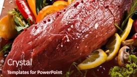  Presentation with fresh cut fruits vegetables - Theme having ham burger - fresh raw beef with vegetables background and a tawny brown colored foreground