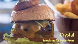  Presentation with fresh fruits vegetables groceries paper - Colorful PPT layouts enhanced with ham burger - homemade overload beef hamburger backdrop and a tawny brown colored foreground