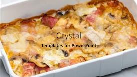  Presentation with mushrooms - PPT theme enhanced with ham-rolls-baked-with-cheese background and a yellow colored foreground