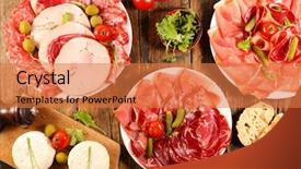  Presentation with cheese - Slide set with ham salami sausage with cheese background and a  colored foreground