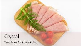  Presentation with cherry bloosom - Colorful slide deck enhanced with ham slices with dill an cherry tomatoes on wooden cutting board backdrop and a soft green colored foreground
