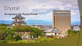 Presentation with japan castle - Beautiful theme featuring hamamatsu-shizuoka-japan-cityscape backdrop and a lemonade colored foreground