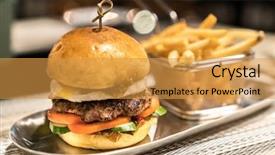  Presentation with real food beef - Audience pleasing presentation design consisting of hambergers - beef hamberger with fries fast backdrop and a gold colored foreground