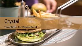  Presentation with food chicken - Colorful slides enhanced with hambergers - chicken hamberger with fries fast backdrop and a gold colored foreground