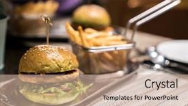  Presentation with food chicken - Colorful PPT theme enhanced with hambergers - chicken hamberger with fries fast backdrop and a coral colored foreground