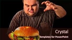  Presentation with obesity food - Audience pleasing presentation design consisting of hambergers - diet failure of fat man backdrop and a wine colored foreground