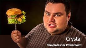  Presentation with obesity food - Slide set with hambergers - diet failure of fat man background and a tawny brown colored foreground
