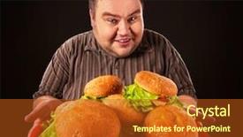  Presentation with fast food - Audience pleasing presentation design consisting of hambergers - fat man eating fast food backdrop and a crimson colored foreground