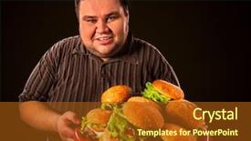  Presentation with obesity food - Slide deck enhanced with hambergers - fat man eating fast food background and a tawny brown colored foreground