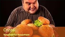  Presentation with obesity food - PPT theme having hambergers - fat man eating fast food background and a crimson colored foreground