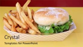  Presentation with burger fries - Colorful theme enhanced with hambergers - hamburger and french fries lunch backdrop and a  colored foreground