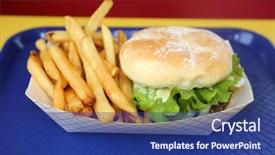  Presentation with burger fries - Theme featuring hambergers - hamburger and french fries lunch background and a  colored foreground