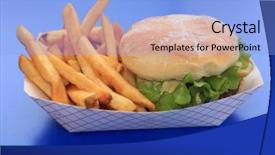  Presentation with burger fries - Presentation having hambergers - hamburger and french fries lunch background and a  colored foreground
