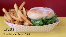  Presentation with burger fries - Slides consisting of hambergers - hamburger and french fries lunch background and a  colored foreground