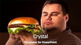  Presentation with fast food - Audience pleasing slide set consisting of hambergers - man eating fast food hamberger backdrop and a tawny brown colored foreground