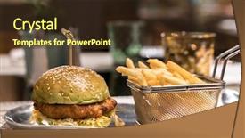  Presentation with fast food - Audience pleasing PPT layouts consisting of hambergers - shrimp hamberger with fries fast backdrop and a tawny brown colored foreground