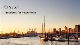  Presentation with hamburg - Audience pleasing PPT layouts consisting of hamburg harbor with skyline ships backdrop and a light gray colored foreground