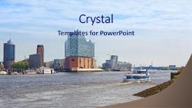  Presentation with hamburg - PPT theme enhanced with hamburg tourist boats on elbe background and a sky blue colored foreground