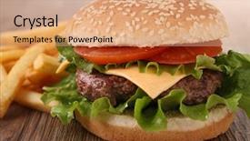 Presentation with burger fries - Amazing PPT layouts having hamburger and french fries backdrop and a coral colored foreground